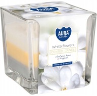 TROJFAREBNÁ vonná sviečka v skle BISPOL Aura 32H WHITE FLOWERS