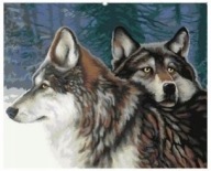 DIAMANTOVÁ MOZAIKA KREATÍVNA VÝŠIVKA DVA VLKY V LESE V ZIME 30X40 CM
