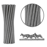 Papierové slamky čierne cik-cak 230x8mm ECO 100 ks