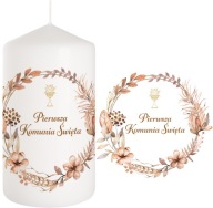 SVIEČKA prijímanie Sviečka Dekorácia na stôl SVÄTÉ prijímanie Boho listy 15cm