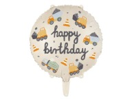 Happy Birthday fóliový balón - stavebné vozidlá 35 cm