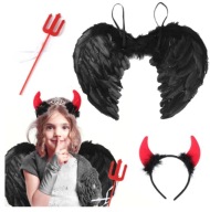 KOSTÝM ČERTOVSKÉ HALLOWEENSKÉ KRÍDLA ROHY 46CM