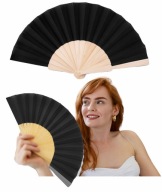 DREVENÝ VENTILÁTOR, skladací, MATERIÁL, veľký, 41 cm, elegantný, čierny
