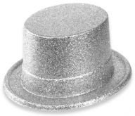 STRIEBORNÝ KLOBÚK, GLITTROVÝ KARNEVALOVÝ VALEC, 12CM