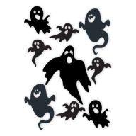 HALLOWEEN fólie NÁLEPKY čierne STRAŠIDLÁ, strašidlá A4