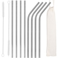 OPÄTOVNE POUŽITEĽNÉ KOVOVÉ SLAMKY, HRUBÉ, 8x OCEĽOVÝ ČISTIČ NA PITNÉ NÁPOJE