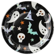 Halloweenske duchové papierové taniere čierne 18cm 6ks