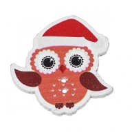 [ś07299] Ozdobný drevený gombík so sovičkou Santa Claus