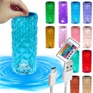 KRYŠTÁLOVÁ STOLOVÁ LAMPA SPÁLŇOVÁ STOLNÁ LAMPA RGB DIAMANTOVÁ LED + DIAĽK.