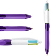BIC 4 Colors Grip Fashion automatické guľôčkové pero, fialové, 4 farby náplní