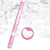STRELECKÉ KONFETY S BIELYMI SRDCAMI NA SVADBU, NARODENINY, 60 CM