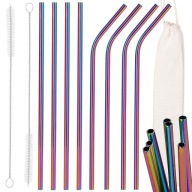 ECO HRUBÉ TRUBKY SADA KOVOVÝCH SLAMIEK 8 ks RAINBOW OPAKOVANE POUŽITEĽNÝ ČISTIČ