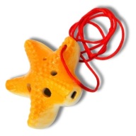 mini OCARINA keramická hviezda, oranžová, 6 dier, noty