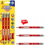 3 x Astra HB ceruzka s gumou, trojuholníková na učenie sa písať Jumbo + strúhadlo