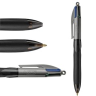 Zaťahovacie guľôčkové pero BIC 4 Colors Grip Pro, čierne puzdro, 4 farby