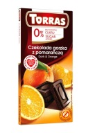 Tmavá čokoláda s pomarančom, bez pridaného cukru, bez lepku 75 G - Torras