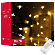 VIANOČNÉ SVIETIDLÁ, HVIEZDY, DRÔT, 20LED, BATÉRIE, 2m