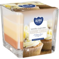 TRI-COLOR vonná sviečka v skle BISPOL Aura 32H VANILKA COOKIE