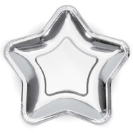 Papierové taniere STAR, strieborné, chrómové, 6 ks