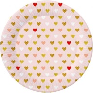 Ružové papierové taniere so srdiečkami na Valentína XoXo 18cm 6 ks.
