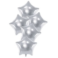 Strieborné balóny s hviezdičkami na narodeniny, fóliové dekorácie, 48cm, 5 kusov
