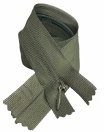 Pevný skrytý zips khaki farby 22 cm