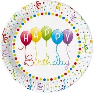 8 ks papierové taniere Happy Birthday 23 cm