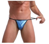SEXY MODRÉ PÁNSKE VINYLOVÉ tangá L
