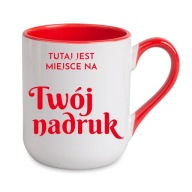 Hrnček na kávu 330 ml, červené ucho a stred s ľubovoľnou grafikou, logom a textom