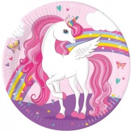 Rainbow UNICORN papierové taniere Unicorn Birthday Party 23cm 8ks.