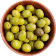 Zelené grécke olivy, veľké, organické, s kôstkou, hustá dužina, chutné - podľa hmotnosti