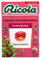 Ricola bylinkové cukríky na hrdlo a kašeľ s brusnicami, bez cukru, 27,5g