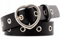 Čierny remienok s dierkami, strieborné srdiečko BUCKLE, koža