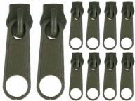 Jazdce zipsov pre pásku zips OLIVE 5mm - 10ks