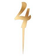 Číslo 4 Topper čísla na tortu 8cm plexisklo zlaté zrkadlo
