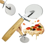 Nôž na krájanie PIZZY, okrúhly, ostrý, drevená rukoväť, vrúbkovaný krájač