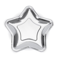 Papierové taniere STAR, strieborné, 23 cm, 6 ks, na Silvestra
