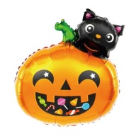 FÓLIOVÝ BALÓN PRE HALLOWEEN FUNNY TEKVICOVÁ MAČKA MAČIATKA 65x51 cm FÓLIOVÉ BALÓNY