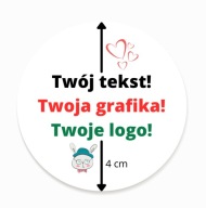 Nálepky VÁŠ TEXT, Etikety VAŠE LOGO - 24 kusov - 4 cm - reklama