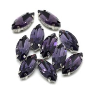 Štrasové kamienky na šitie v košíku, sklo a mosadz, konské oko 12x6mm, 10ks