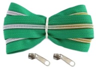 Dúhová špirálová páska na zips, zips 5 mm, ZELENÁ, 1 meter + 2 zipsy