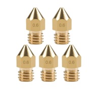 5 x mosadzná tryska MK8 0,6 mm 1,75 mm M6 Creality Ender 3 Pro V2 Set