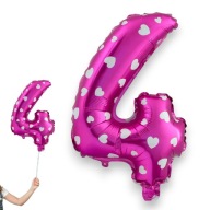 BALÓN 80 CM ČÍSLO 4 RUŽOVÁ SO SRDCIAMI XXL