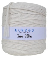 Točená bavlnená šnúra Macrame, prírodná, 200 m, 3 mm
