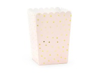Krabičky na pukance Bodky svetloružové 7x7x12,5cm (1 balenie / 6 ks) Party De