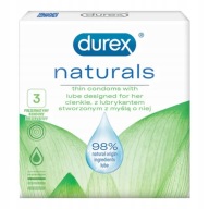 Durex NATURALS mega tenké kondómy, prirodzene zvlhčené, 3 ks.
