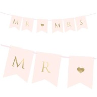 BANNER girlanda SVADOBNÁ svadobná PÁNA a PANI ružová 85 cm