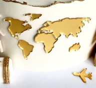 Tortový bočný topper World Map Continents Gold Plexi