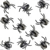 ČIERNE PLASTOVÉ PAVÚKY 3 CM X 3 CM HALLOWEENSKÉ NARODENINOVÉ DEKORÁCIE 10 KS