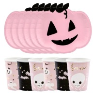 Tekvicové papierové poháre a taniere na Halloween x6